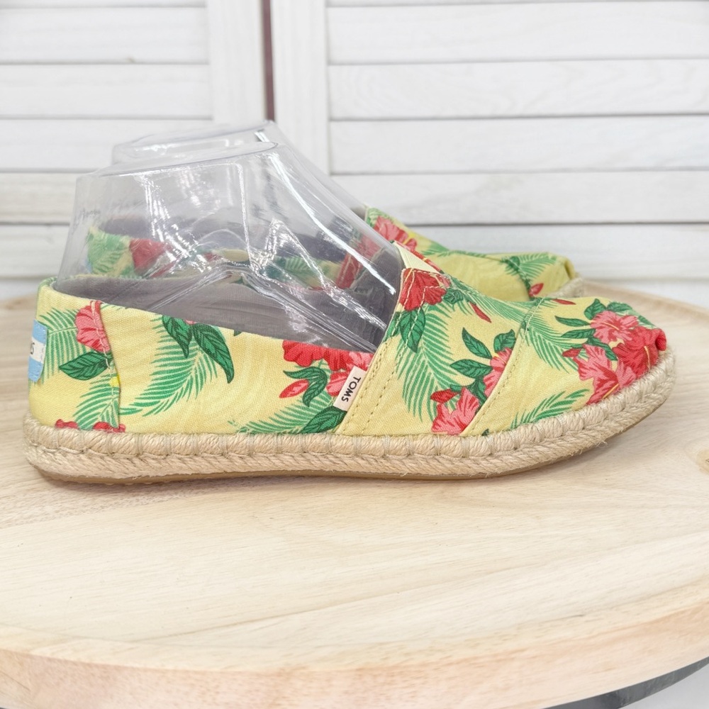 Toms Alpargata Tropical Flower Print‎ Espadrille Canvas Slip On Shoes Yellow 5.5